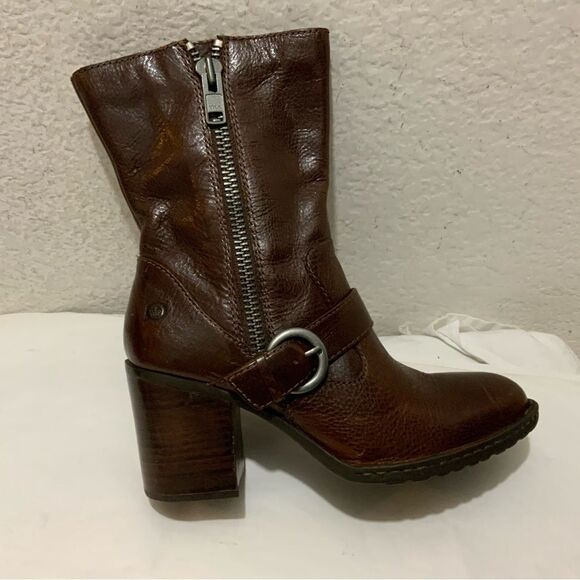 Born Camryn Motorcycle Boot Moto Cinnamon Mid Calf Leather Bootie 8.5/40 - Picture 1 of 12
